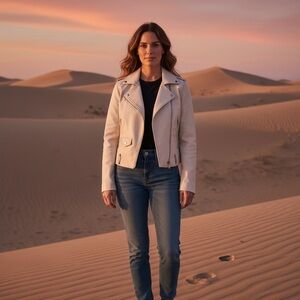 Zara Cream Faux Leather Moto Jacket